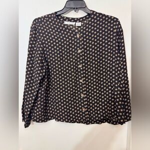 Chaus Black Button-Front Top with Tan Floral Dot Print
